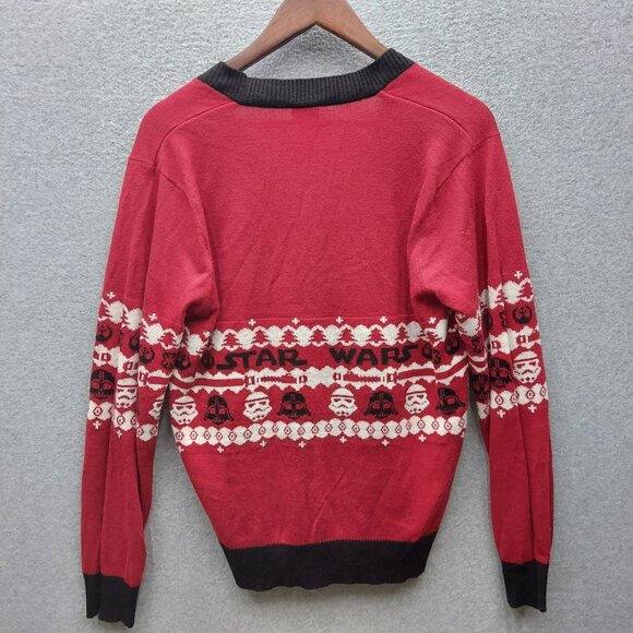 Star Wars Red & Black Acrylic Holiday Cardigan Sweater With Stormtrooper Pattern - Picture 2 of 3